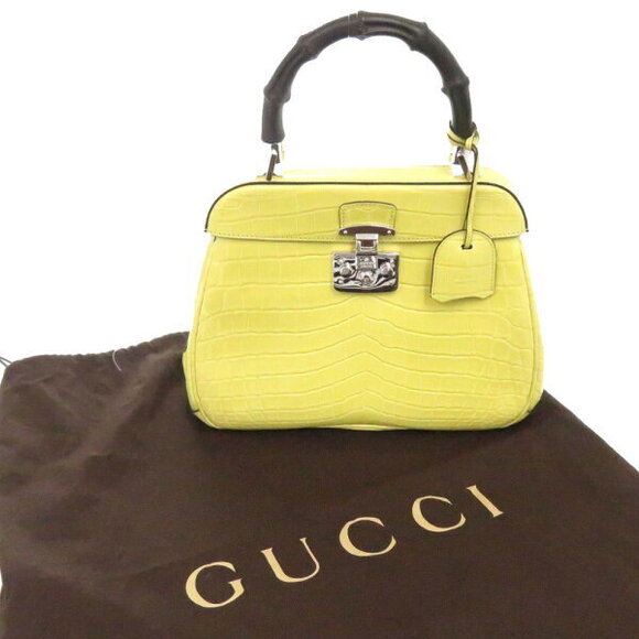 Gucci Bamboo Ladylock Crocodile Yellow Handbag - Picture 2 of 8
